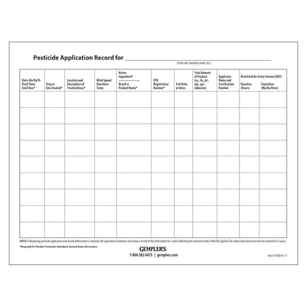 Gemplers WPS Pesticide Application Posting Sheets, PK50